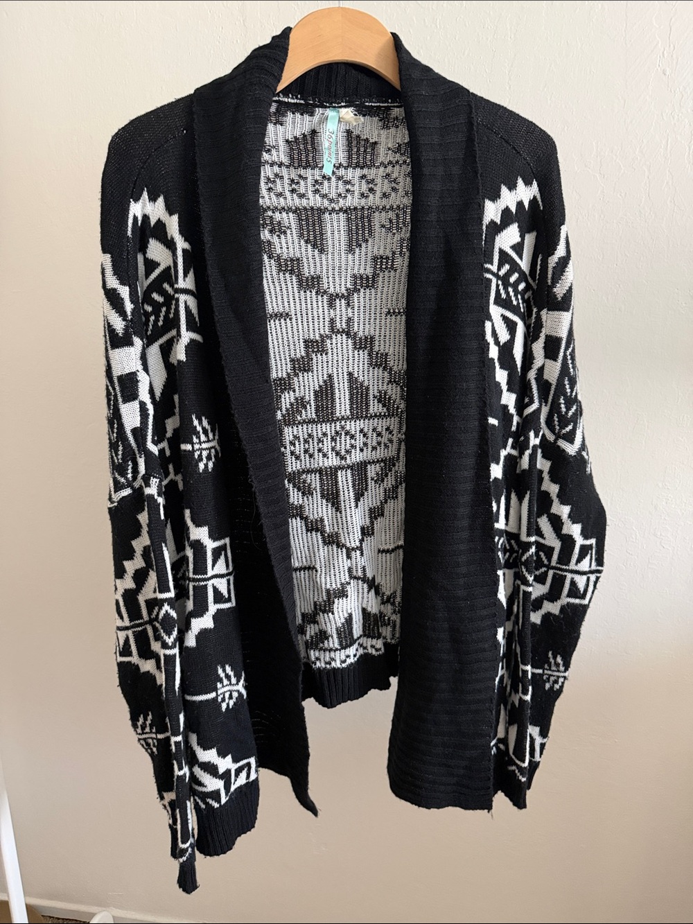 Oversized Open-Front Geometric Print Cardigan Sweater